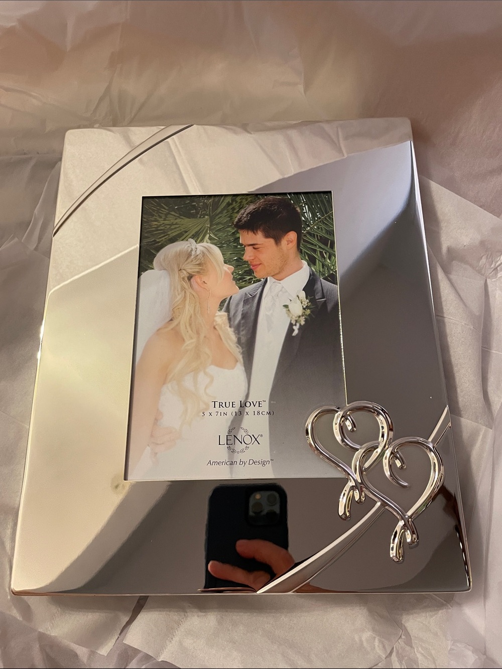 Lenox True Love Silver plate Double Heart Picture Frame 5x7 in (13x18cm) NIB